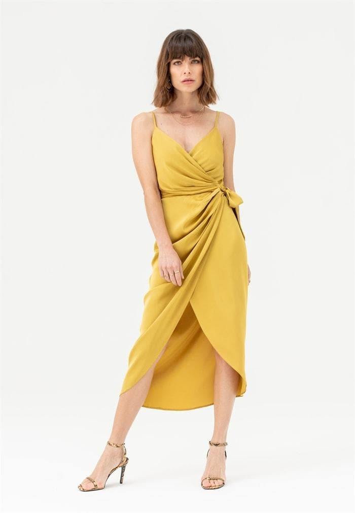 Tie Side Cami Wrap Dress in Mustard- Outlet – Liena